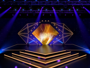 钻石背景舞台蓝色体积光科技展台3D模型
